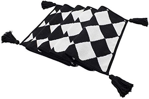 Fennco Styles Black and White Diamond Woven Table Runner - 14 x 71 Inch Checker Runner Table Centerpiece for Dining Home Decor, Indoor Parties, Holiday Events Tassel Table Runner
