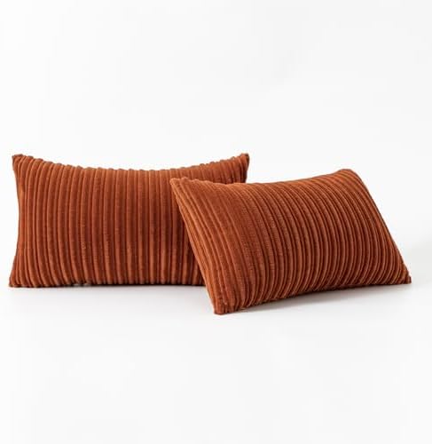 Kevin Textile Striped Corduroy 12”x20” Pillow Covers 2 Pack, Rust