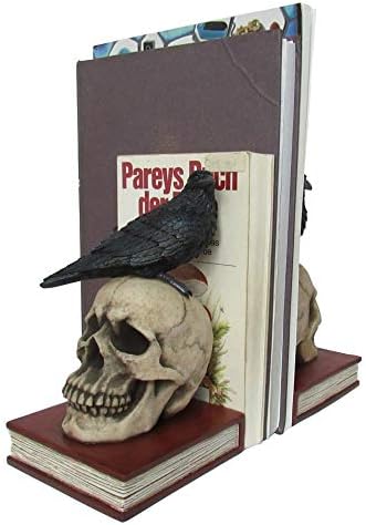 Evil Omen Raven On Skull Perch Decorative Bookend Set
