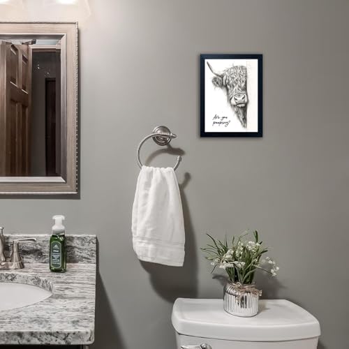 Funny Highland Cow Bathroom Wall Art - Rustic Farmhouse Wall Decor with Humorous Are You Pooping Canvas Print, Cute Animal Canvas Art for Restroom - Black Framed Cow Pictures Wall Decor Ready to Hang 11"x14"