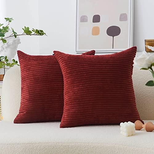 Home Brilliant Red Pillow Covers 26x26 2 Pack Euro Sham Super Soft Striped Corduroy Large Throw Pillow Cover Living Room Decor, 26 x 26 Inches, 66x66 cm, Burgundy