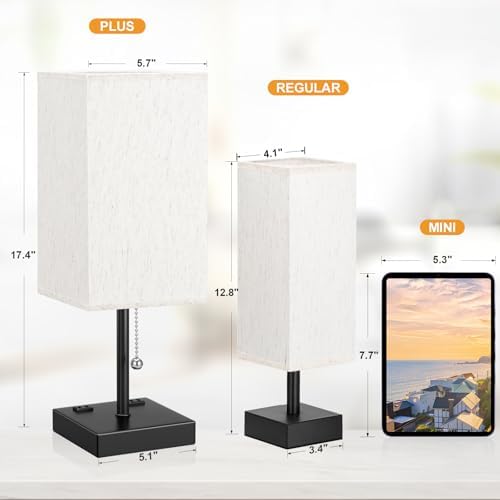 Bedside Lamp for Bedroom - 3 Color Temperatures, USB A+C, 2 AC Outlets