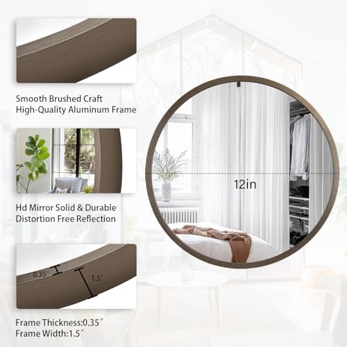 JJUUYOU Circular Wall Mirror Decorative Round Mirror for Bathroom Round Mirror Small Coffee Decor Circle for Wall Metal Framed Make up Mirror for Farmhouse Living Room Bedroom Dorm 12Inch