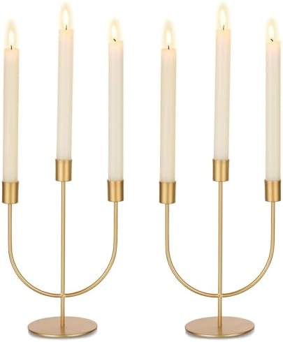 Sziqiqi Gold Candelabra Candle Holders Set of 2, 3 Arm Candelabras