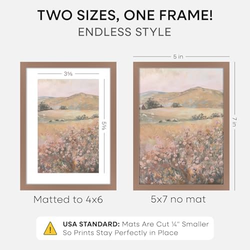 Homeforia 5x7 Mocha Picture Frame, High-End Metal, 4x6 Mat, Glass