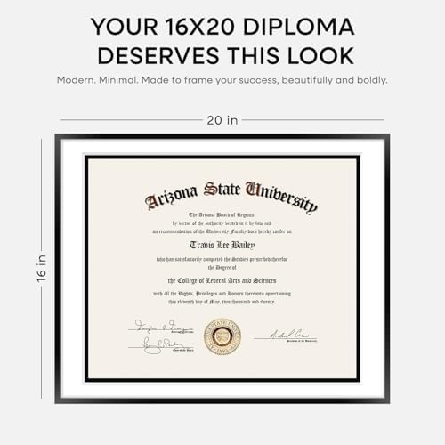 Homeforia 16x20 Black Diploma Frame, High-End Metal, 14x17 Mat, Glass