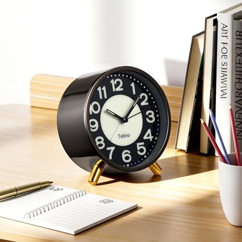 Tetino Analog Alarm Clock,Silent Non Ticking Small Clock with Night Light, Battery Operated, Simple Design, Desk Clock for Bedroom, Bedside, Desk, Adult, Kid, Gift，Ideal Decor (Light Luxury Gray)
