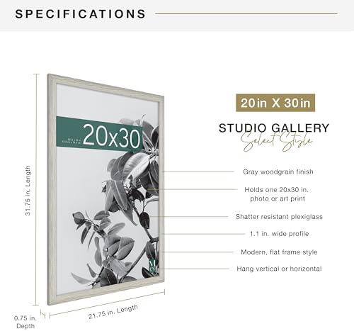MCS Studio Gallery Poster Frame, 20x30, Gray Woodgrain, 1-Pack