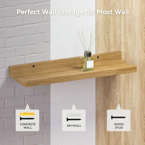 Boswillon Floating Shelves Set of 2, Long Wall Shelf with Lip, 24in, Oak