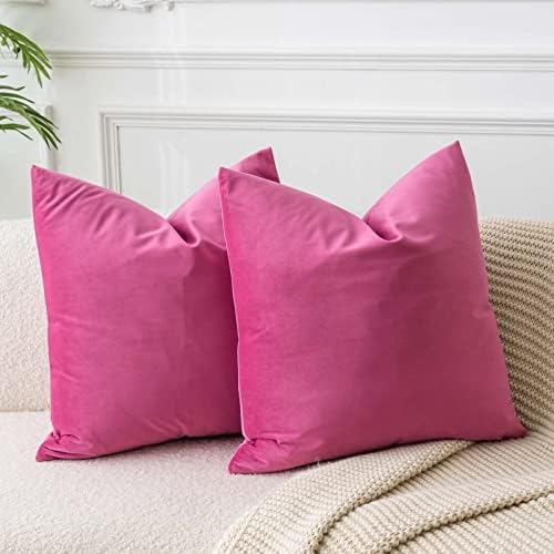 JUSPURBET Decorative Velvet Throw Pillow Covers 18x18 Set of 2,Rose Red