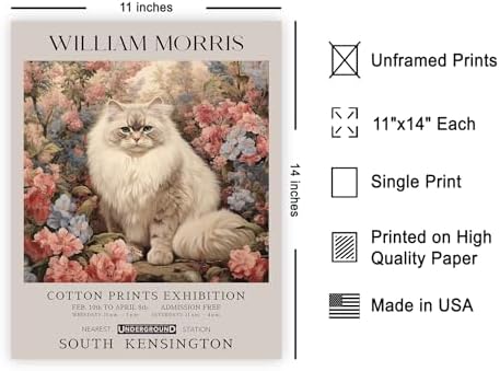 Poster Master Persian Cat Print - Flower & Animal Art - Botanical Exhibition Wall Design - Floral Cat Illustration - Aesthetic Office or Bedroom Decor - 11x14 UNFRAMED Wall Decor