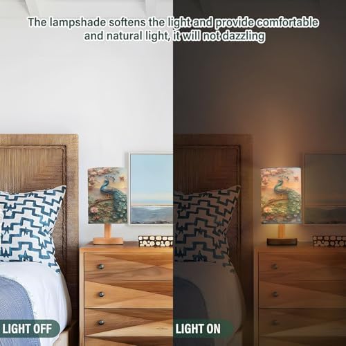 ALAZA Peacock Butterfly Peony Decor Bedside Table Lamp with USB Port for Bedroom Nightstand Office Desk LED Bulb Included
