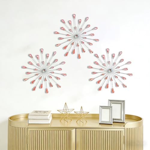 ZEXUIRU 3 Set Silver Starburst Wall Art for Home Decor Metal Bling Crystal Rhinestones Sunburst Wall Decor Sparkling Rhinestone Art Accent Silver - 13in