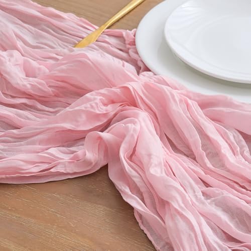 Asee'm 12pcs Blush Pink Cheesecloth Table Runner Summer 10FT Gauze Sheer
