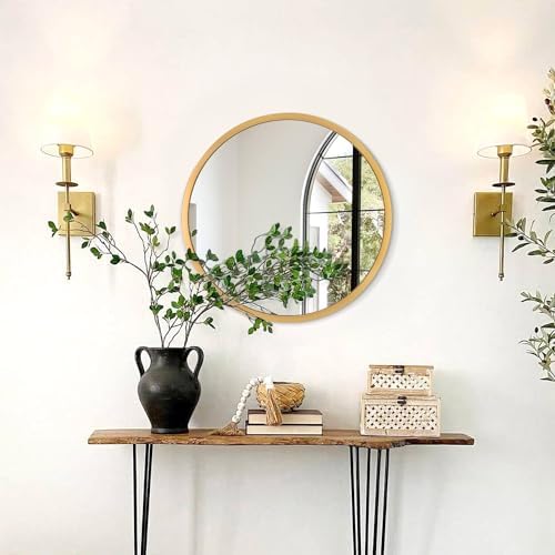 JJUUYOU Circle Wall Mirror 16 Inch Round Wall Mirror for Bathroom, Gold Circular Mirror Washroom Wall Decor Metal Frame Mirror for Living Room, Bedroom, Dorm Decorative