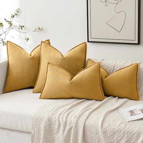 MIULEE Pack of 2 Gold Euro Shams Chenille Pillow Covers 24x24 Inch