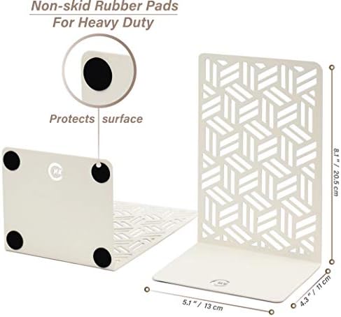 CNK Book Ends Bookends for Decorative Books Holder Bookend Shelves End Hold Heavy Duty Holders Stoppers Metal Stopper Cute Boho Bookshelf Holds Cookbook Office Home Set of 2 Bookends Pair White