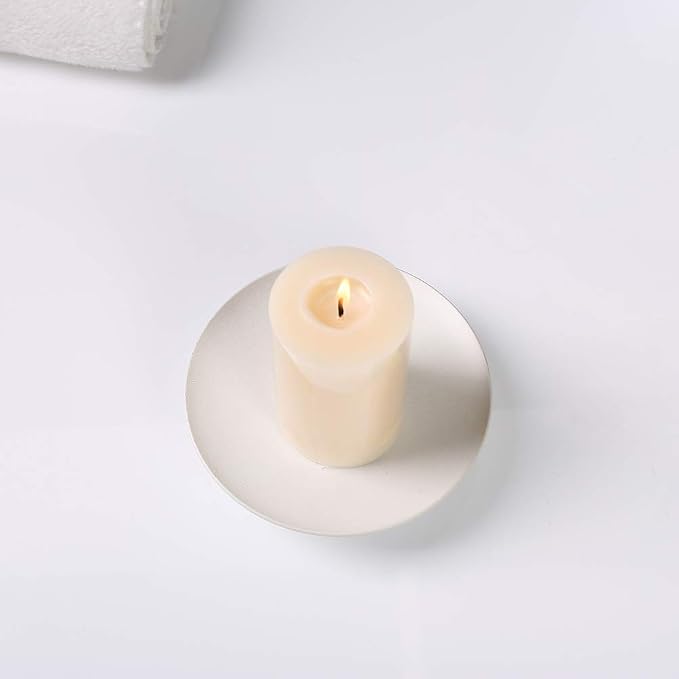 White Iron Plate Candle Holder,Decorative Iron Pillar Candle Holder, Set of 3,Candle Stand for Wax Candles