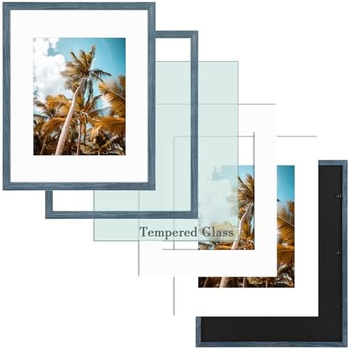Frametory 2 Pack 16x20 Blue Picture Frame with Real Glass Mat for 11x14
