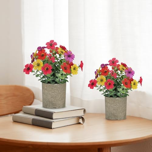 2 Pack Small Fake Plants Potted Artificial Plants Artificial Flowers Potted