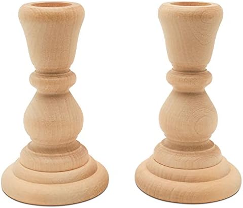 Classic Wooden Candlesticks 4 inches with 7/8 inch Hole, 50 Unfinished Small Wooden Candle Holders to Craft, Paint or Decorate, by Woodpeckers