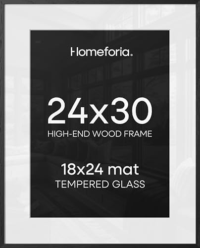 Homeforia 24x30 Black Oak Picture Frame, High-End Wood, 18x24 Mat, Glass