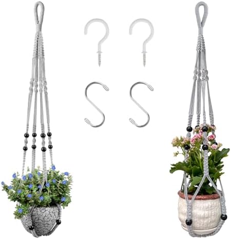 RIFNY Macrame Plant Hanger Indoor, Hanging Plant Holder, Grey, 2 PCS