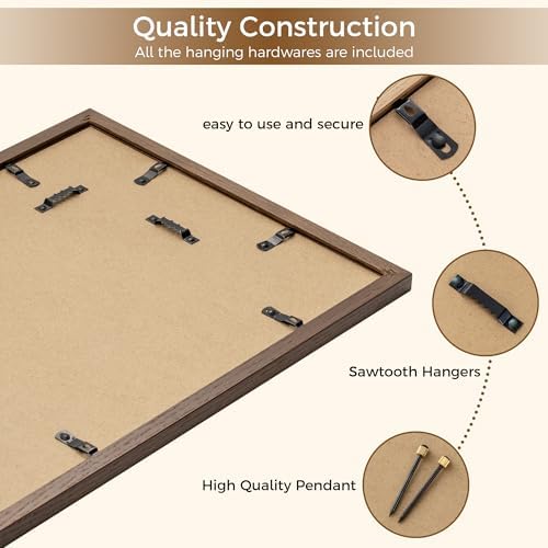 Fun Memories 12x16 Picture Frame, Solid Oak Wood Picture Frames, Modern Photo Frame for Wall 12x16 with 8.5x11 Mat, High Definition Plexiglass & Wall Hook Included (Walnut, 1 Pack)