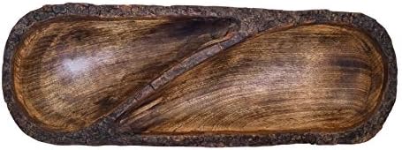 Natural Wooden Tray, Serving Bowl for Salad, Veggies and Fruits, Large Deep Tray for Family, Party (Bark Edge Divided Tray)