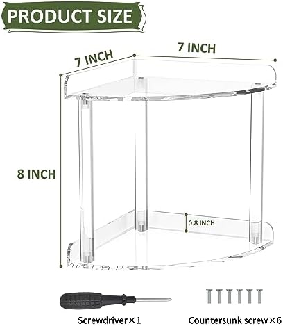 Sezanrpt 2 Tier Countertop Corner Organizer Shelf 7x7x8 Inch, Acrylic Bathroom Organizer Corner Shelf for Countertop, Clear Vanity Storage Organizer for Skincare, Cosmetics, Perfume