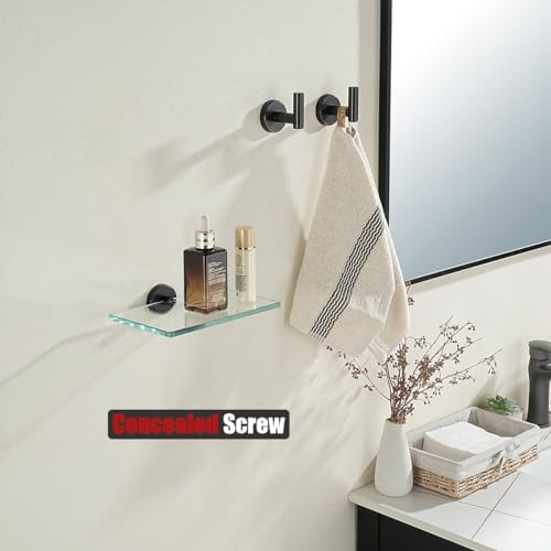 JQK Bathroom Glass Shelf Oil Rubbed Bronze, Tempered Glass Shower Storage 8 by 5 inches, 304 Stainless Steel ORB Wall Mount, TGS101L8-ORB