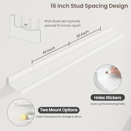 Axeman Picture Ledge Shelf, 48 Inch White Floating Shelves Set of 3