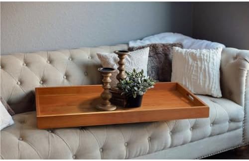 32"x 18" Large Cherry Wood Rectangle Ottoman Serving Tray