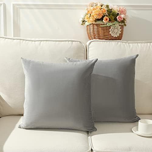 Stellhome Soft Velvet Throw Pillow Covers Square Decorative Cushion Covers for Bed Couch Sofa Bench, 26 x 26 inch (65 x 65 cm), Grey, Pack of 2