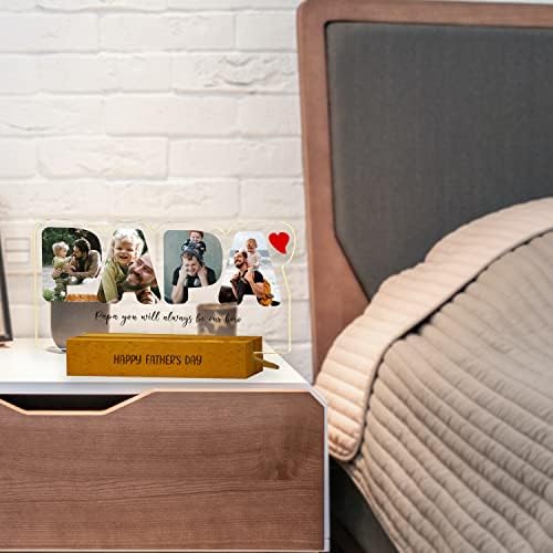 Personalized Photo Acrylic PAPA Sign Plaque Gifts for Dad Papa Grandpa from Daughter Son Wife Customizable LED Night Light Wooden Base Lamps Desk Bedroom Decor Signs