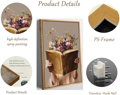 ONSKMDANT Framed Vintage Floral Reading Woman Canvas Wall Art 16x24 Inch | Floral Literary Theme, Vintage Preppy Aesthetic, Perfect For Library, Living Room, Bedroom, Ready To Hang