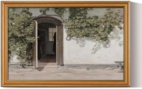 WHASAYART Gold Framed Vintage Wall Art Vineman Climbing The Walls Farmhouse Wall Decor Opening Door Oil Painting Picture Canvas Print Art Home Decor Aesthetic for Bedroom Bathroom Office 16x24in