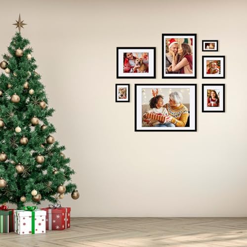 Egofine 11x14 Picture Frames Set of 4, Made of Solid Wood Covered by Plexiglass 5x7 and 8x10 with Mat or 11x14 without Mat, for Table Top Display and Wall Mounting Photo Frame Black