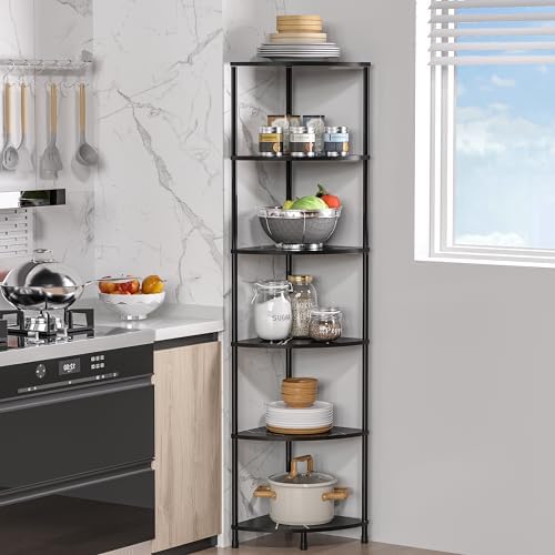 6 Tier Corner Book Shelf, 54.4", Marble Black