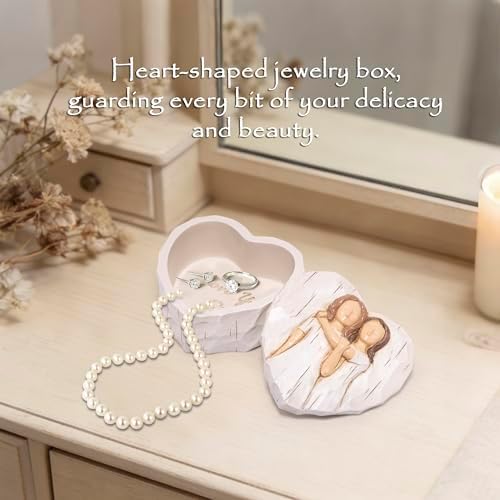 Hodao Heart Shaped Jewelry Box with “Love You Sis.”, Resin Friendship Keepsake Trinket Box Decor with Wood Carved Effect, Meaningful Gift for Sister Birthday, Graduation