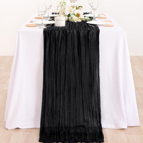 2 Pack Black Cheesecloth Table Runner 10ft Gothic Gauze Centerpiece