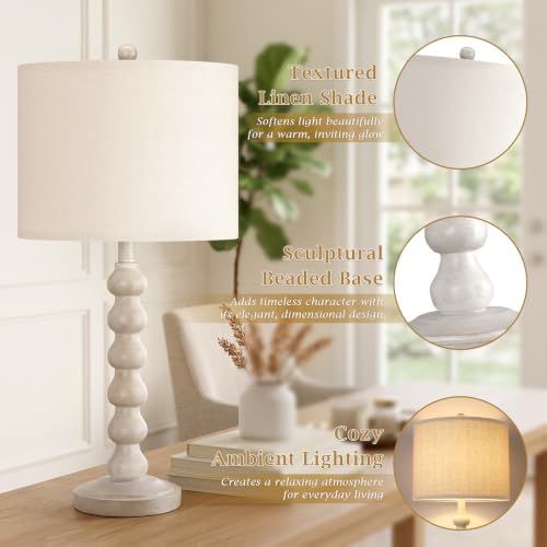 Lovlast 27" Farmhouse Modern Off White Table Lamps for Living Room Bedroom