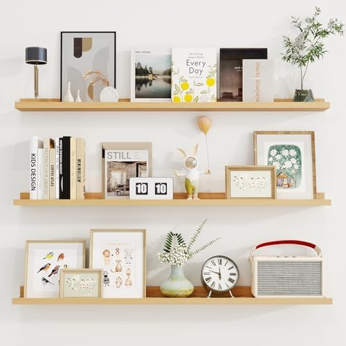 Axeman 40 Inch Floating Shelves, Oak Picture Ledge Shelf Set of 3