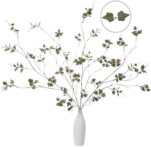 4 Pcs 38.5" Tall All-Green Artificial Branches with Leaves, Realistic Faux Ficus Greenery Stems, Bendable Fake Plant Twigs for Tall Floor Vases, Home Centerpiece, Office & Spring Decor (FS Red)