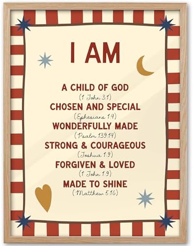 KensTro 12x16 Oak Framed I Am a Child of God Scripture Wall Art | Natural Oak Wood Frame with Christian Affirmation Print for Bedroom, Hallway, Office, Living Room or Prayer Space