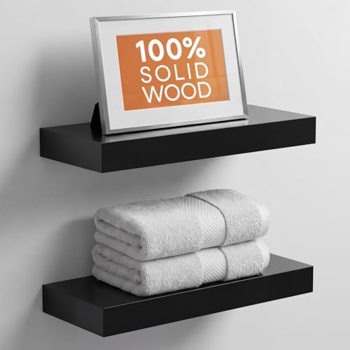 Homeforia 16 Inch Floating Shelves, High-End Solid Pine Wood, Set of 2