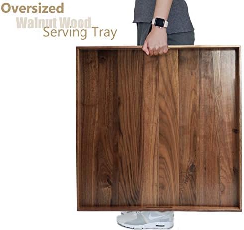 24"x 24" Extra Large Square Black Walnut Wood Ottoman Tray
