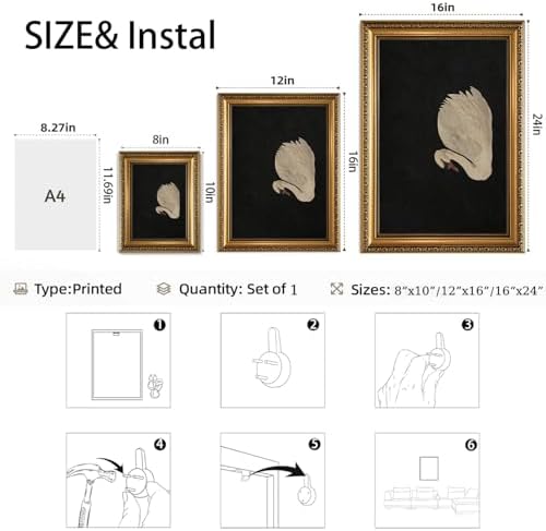 Mrysuart Vintage Gold Framed Wall Art Swan Canvas Art Prints for Wall Decor | Classic Vintage Artwork White Swan Painting Animal Pictures for Living Room Bedroom Bathroom 16x24in