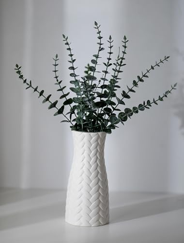 NUPTIO White Ceramic Flower Vase, Woven Texture, 7.9" Tall, Unglazed | Gold Flower Arrangement Holder, Welcome Floor Stands, for Wedding Ceremony