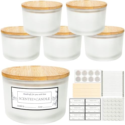 CONNOO 6 Pack 24oz Frosted Glass Candle Jars with Airtight Bamboo Lids